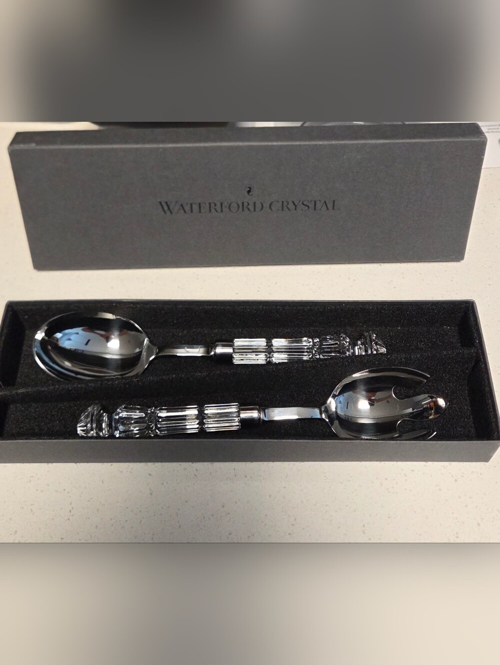 Waterford Crystal Crystal-Handled Flatware Salad Server Set.